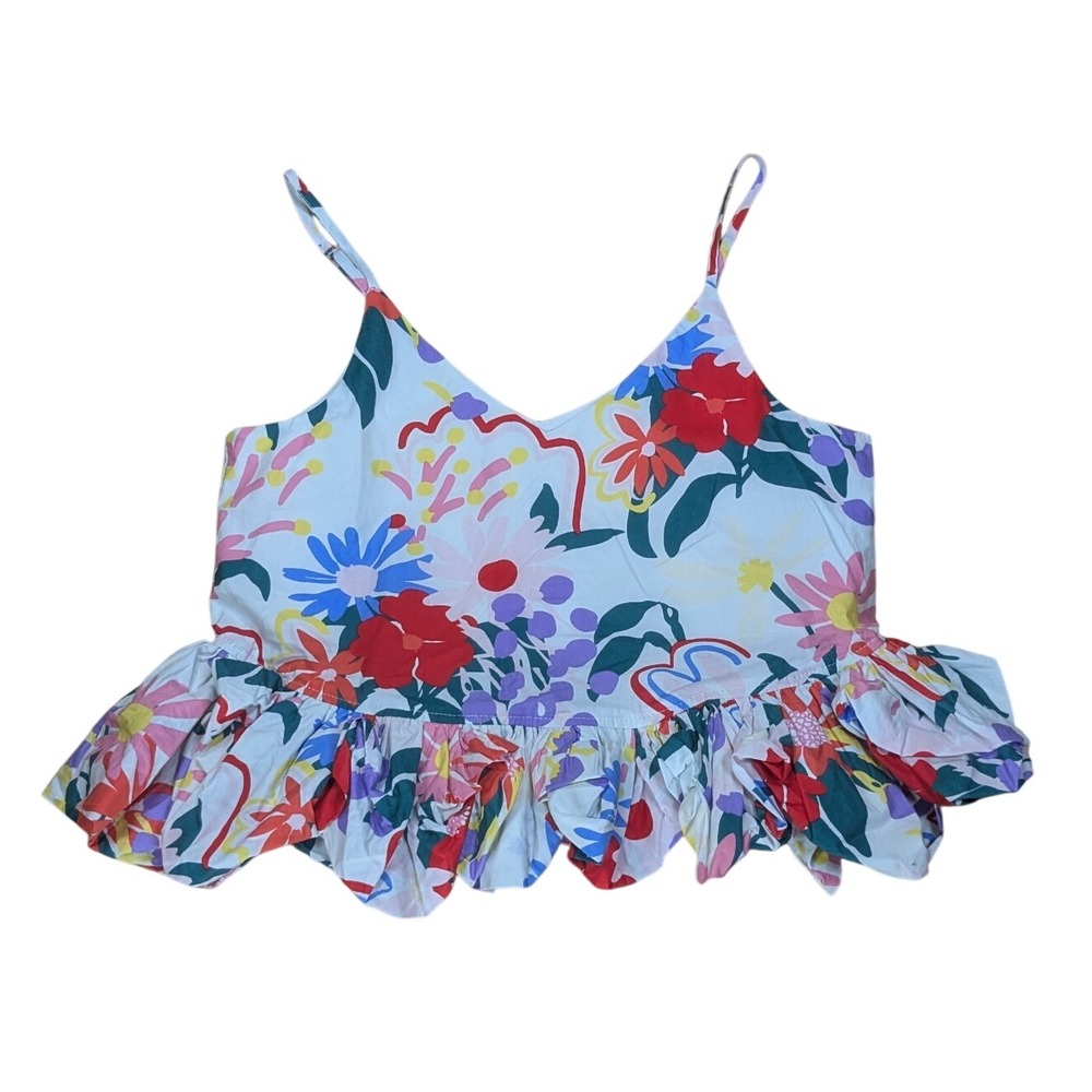 Entro Babydoll Top Crop Floral Cami Ruffle Hem Summer Colorful Women's Small